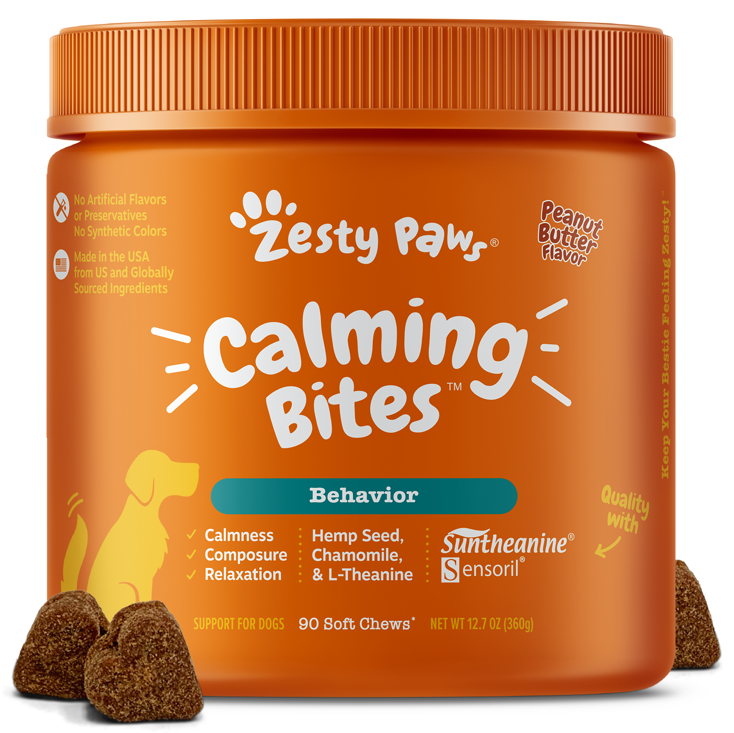 Zesty Paws Calming Bites for Dogs - Peanut Butter Flavor, 90 Soft Chews